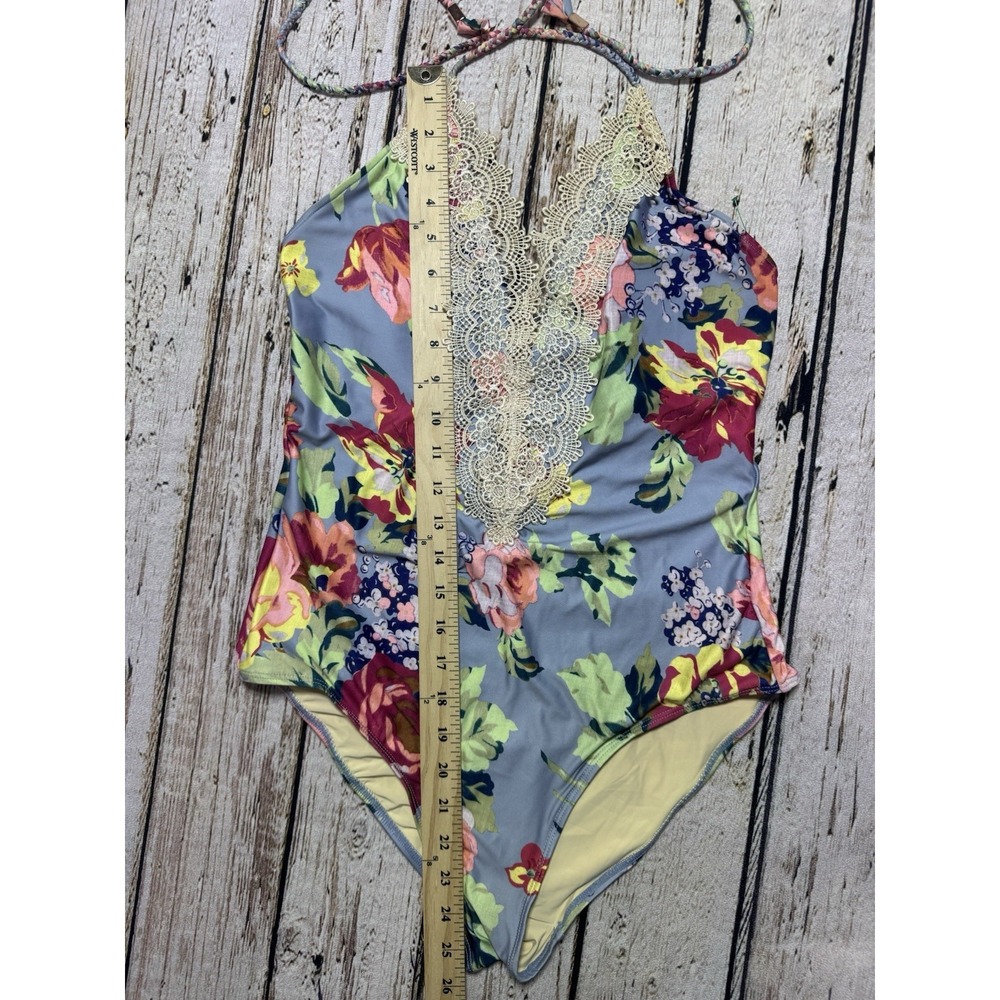 Anthropologie Allihop Lace Front One Piece Bathing Suit Swimsuit Floral Size M - Picture 2 of 8